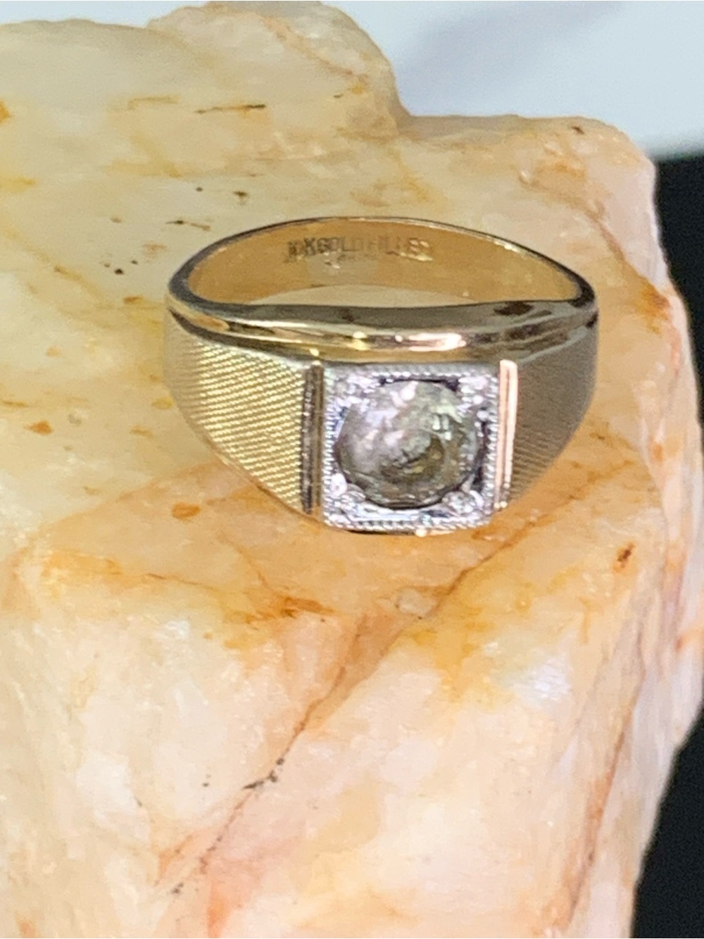 10K Gold Filled Clear Stone Vintage Men's Ring  / Size 11